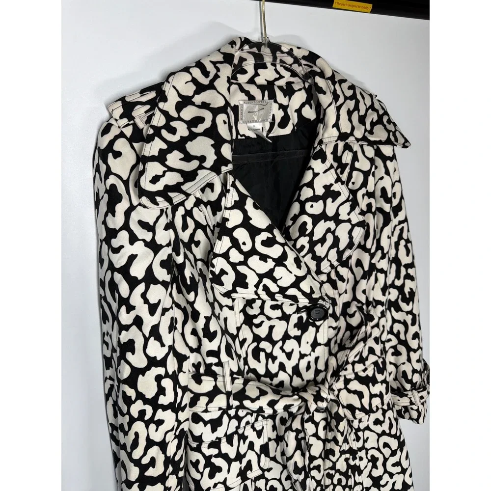 Alberto Makali Black White Leopard Print Belted Trench Coat Lined Size 8